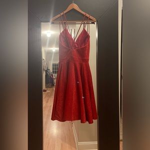 Red mini glitter Amazon Essential dress.